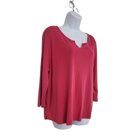 J Jill 100% Pima Cotton Splice Neck 3/4 Sleeve Shirttail Top Size Petite Large. - Picture 3 of 11